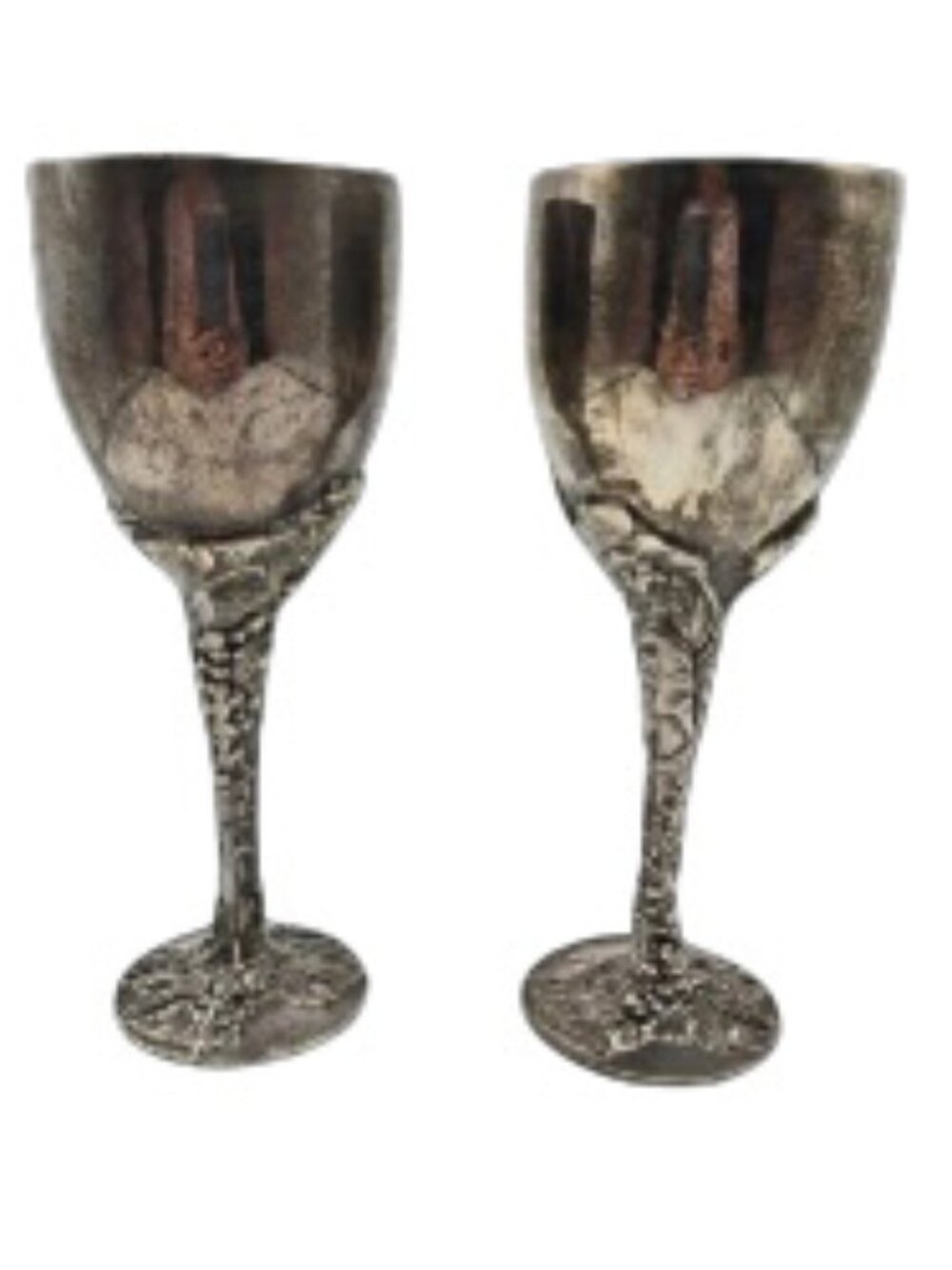 Godinger Art Co. Vintage Set/2 Silverplated Wine Goblets 3D Grapevine Motif 7.5"